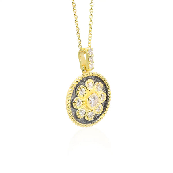 Georgios Collections 18 Karat Yellow Gold Diamond Pendant with Black Rhodium