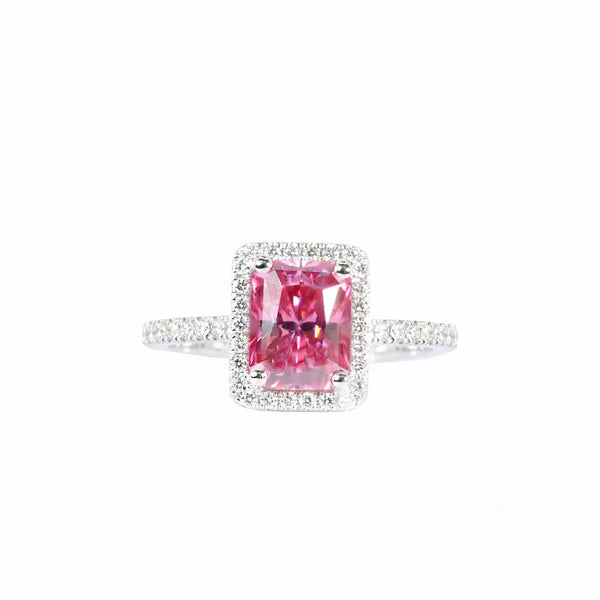 Georgios Collections 18 Karat White Gold Pink Moissanite Ring with Diamonds