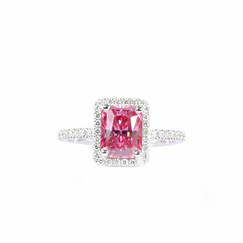 Georgios Collections 18 Karat White Gold Pink Moissanite Ring with Diamonds