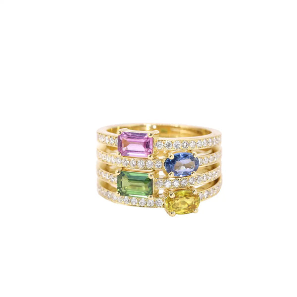 Georgios Collections 18 Karat Yello Gold Diamond Multi-Color Sapphire Ring