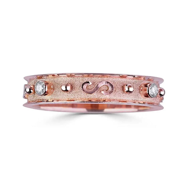 Georgios Collections 18 Karat Rose Gold Thin Band Diamond Ring with Granulation