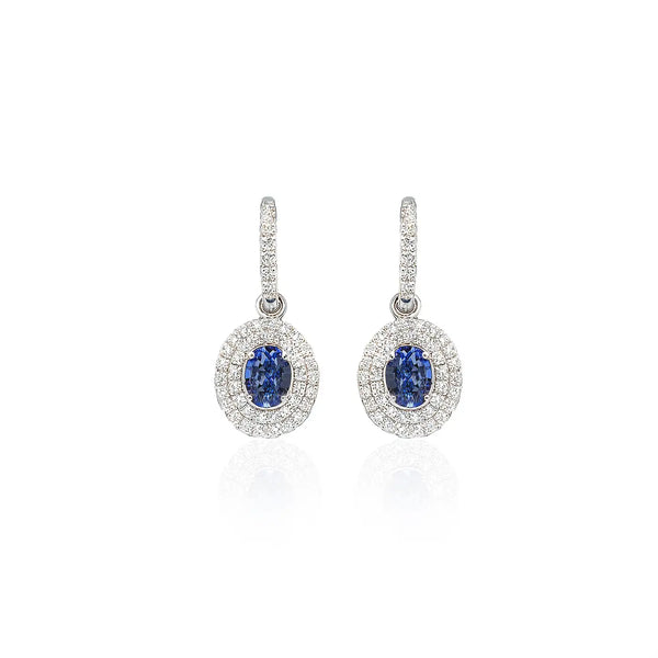 Georgios Collections 18 Karat White Gold Oval Sapphire Earrings with Diamonds