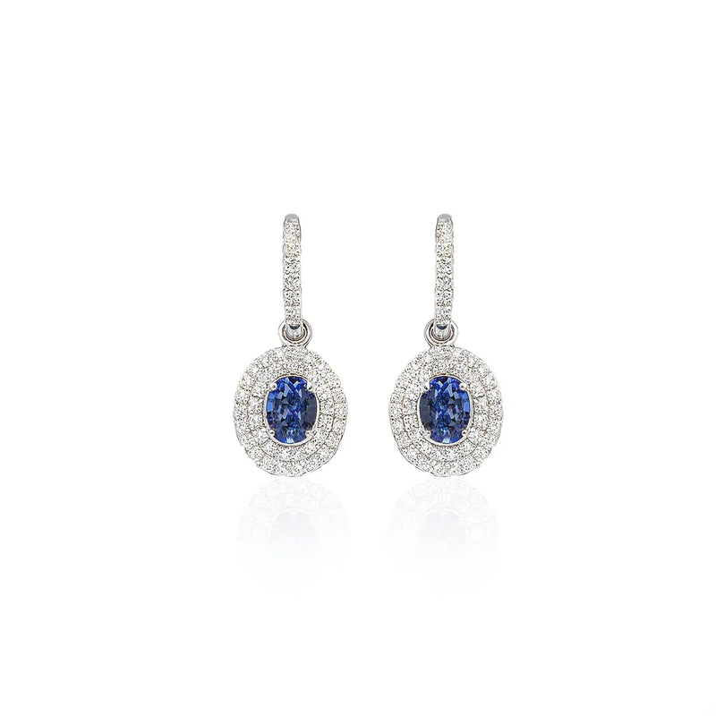 Georgios Collections 18 Karat White Gold Oval Sapphire Earrings with Diamonds