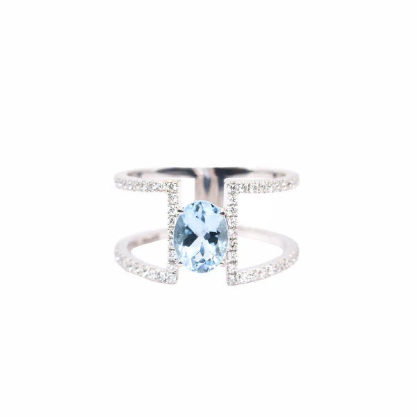 Georgios Collections 18 Karat White Gold Aquamarine and Diamond Double Band Ring