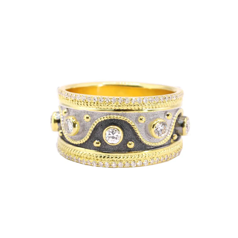 Georgios Collections 18 Karat Yellow Gold Diamond Ring with Black, White Rhodium