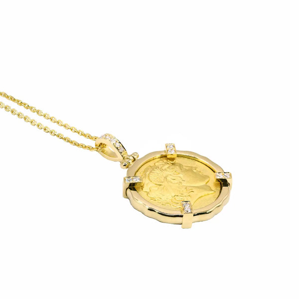 Georgios Collections 18 Karat Yellow Gold Diamond Coin Pendant of Alexander