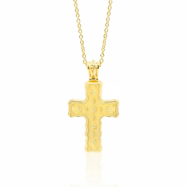 Georgios Collections 18 Karat Yellow Gold Emerald Cross Necklace with Chain