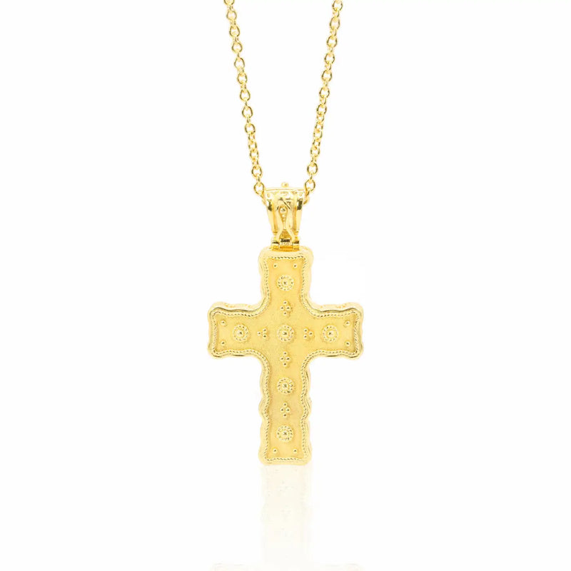 Georgios Collections 18 Karat Yellow Gold Emerald Cross Necklace with Chain