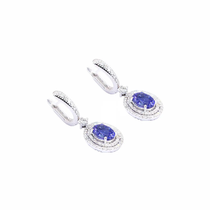 Georgios Collections 18 Karat White Gold Oval Tanzanite Earrings with Diamonds