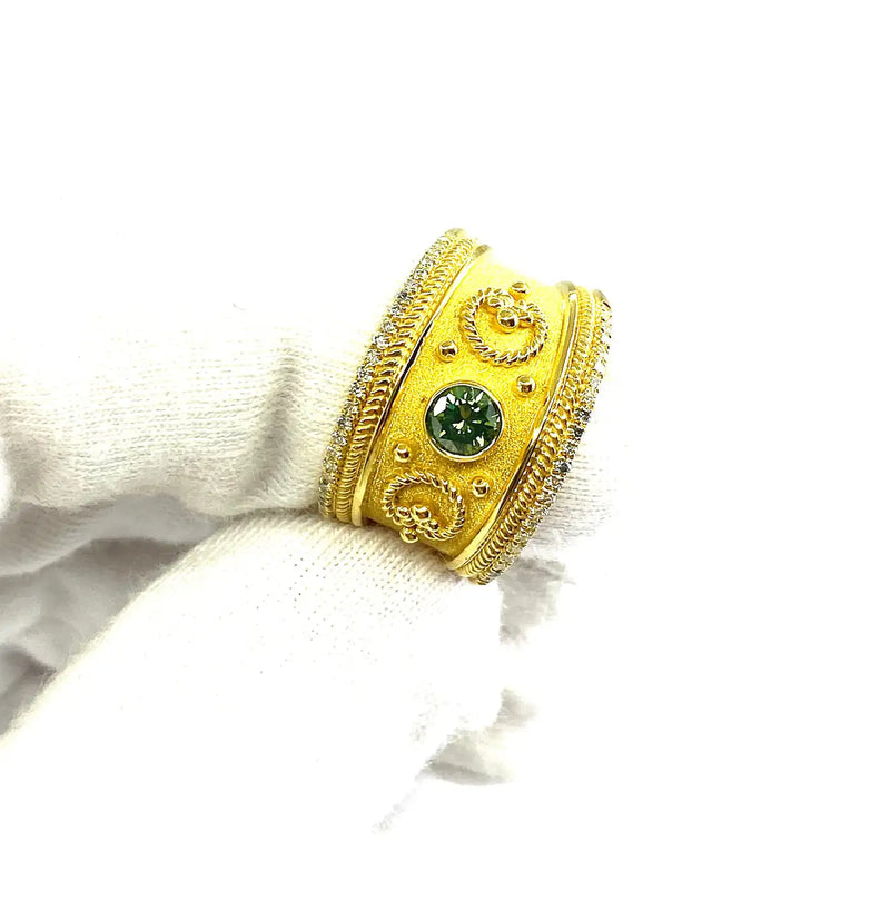 Georgios Collections 18 Karat Yellow Gold Green and White Diamond Ring