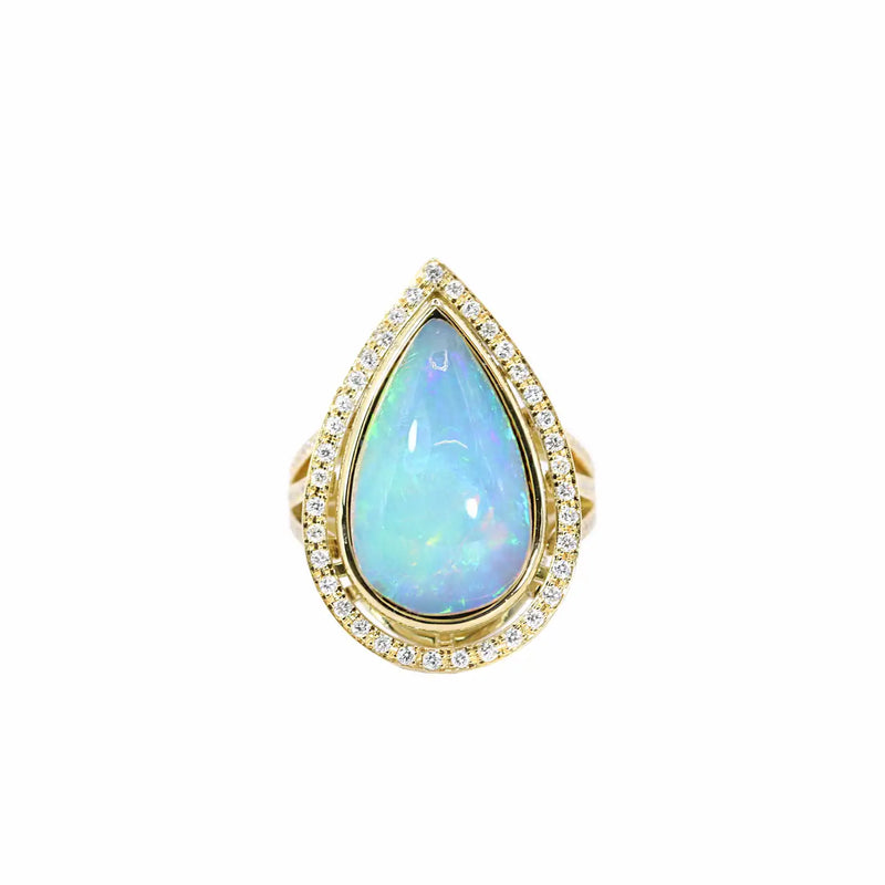 Georgios Collections 18 Karat Yellow Gold Ring with Pear Opal and Diamonds