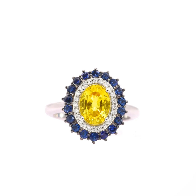 Georgios Collections 18 Karat White Gold Oval Yellow Sapphire Ring with Diamonds