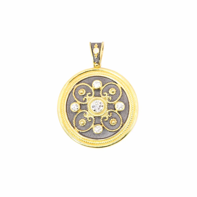 Georgios Collections 18 Karat Yellow Gold Diamond Coin Pendant with Rhodium