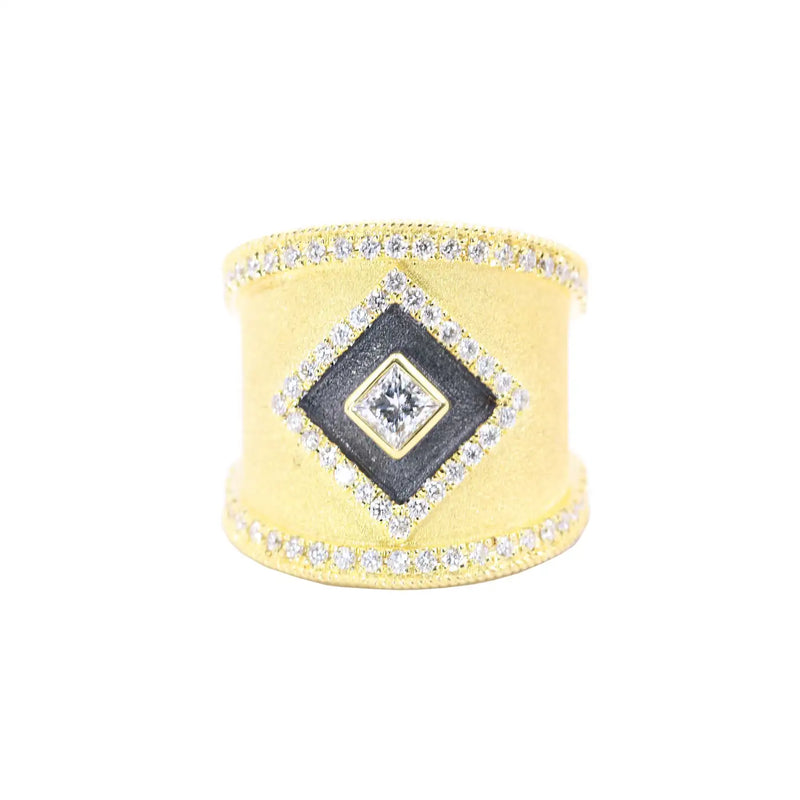 Georgios Collections 18 Karat Yellow Gold Princess Diamond Ring with Rhodium