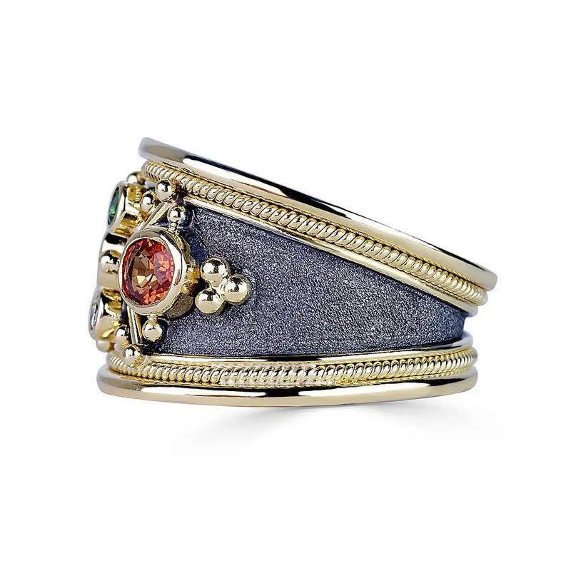 Georgios Collections 18 Karat White Gold Diamond and Sapphire Two-Tone Band Ring