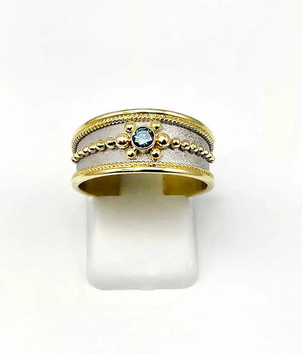 Georgios Collections 18 Karat Two-Tone Gold Blue Diamond Thin Band Ring