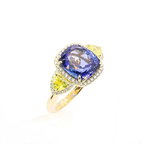 Georgios Collections 18 Karat Yellow Gold Tanzanite Ring with Yellow Sapphires