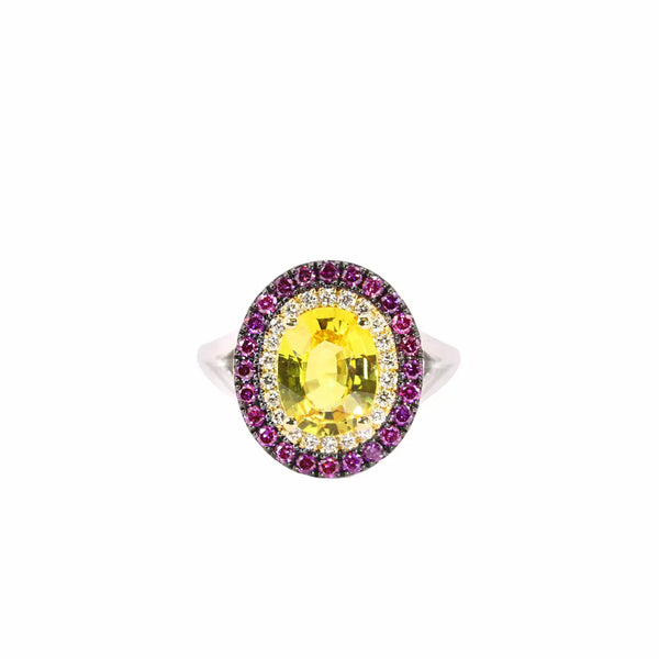 Georgios Collections 18 Karat White Gold Yellow Sapphire & Purple Diamonds Ring