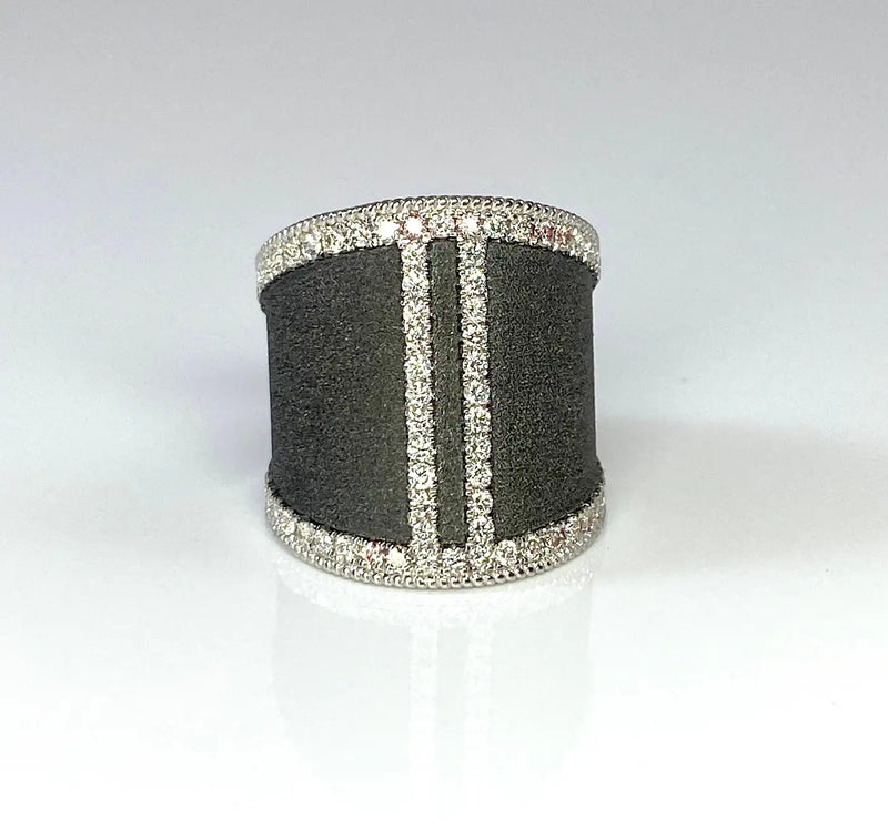 Georgios Collections 18 Karat White Gold and Black Rhodium Wide Diamond Ring