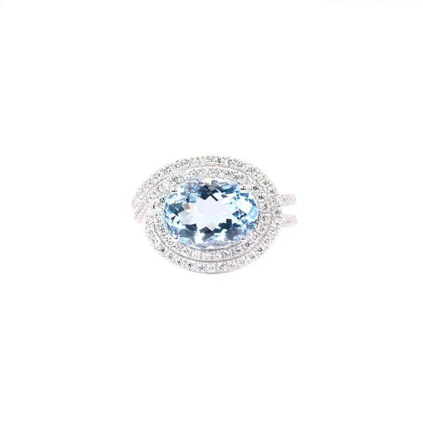 Georgios Collections 18K White Gold Ring with Oval Aquamarine and Diamonds