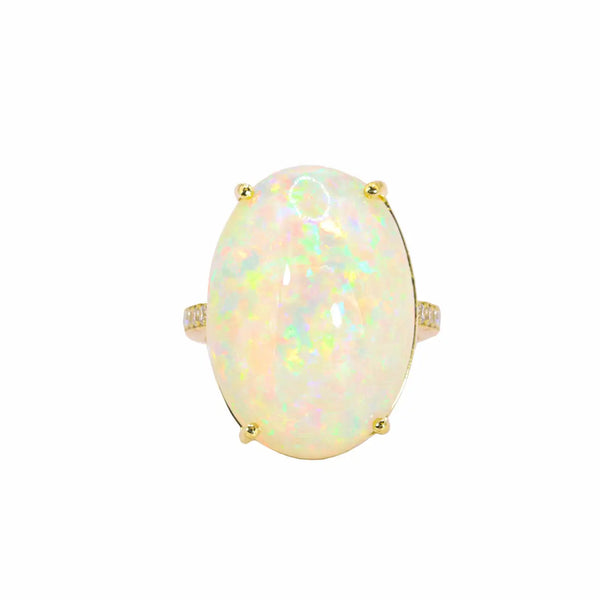 Georgios Collections 18 Karat Yellow Gold Ring with Oval Opal and Diamonds