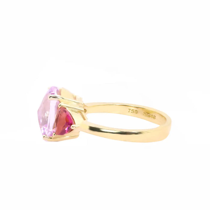 Georgios Collections 18 Karat Yellow Kunzite Cushion Ring with Tourmalines