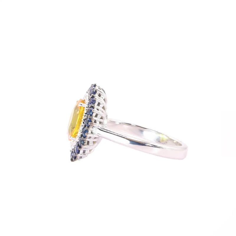 Georgios Collections 18 Karat White Gold Oval Yellow Sapphire Ring with Diamonds