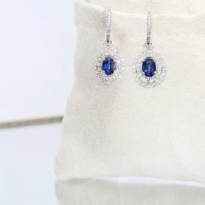 Georgios Collections 18 Karat White Gold Oval Sapphire Earrings with Diamonds