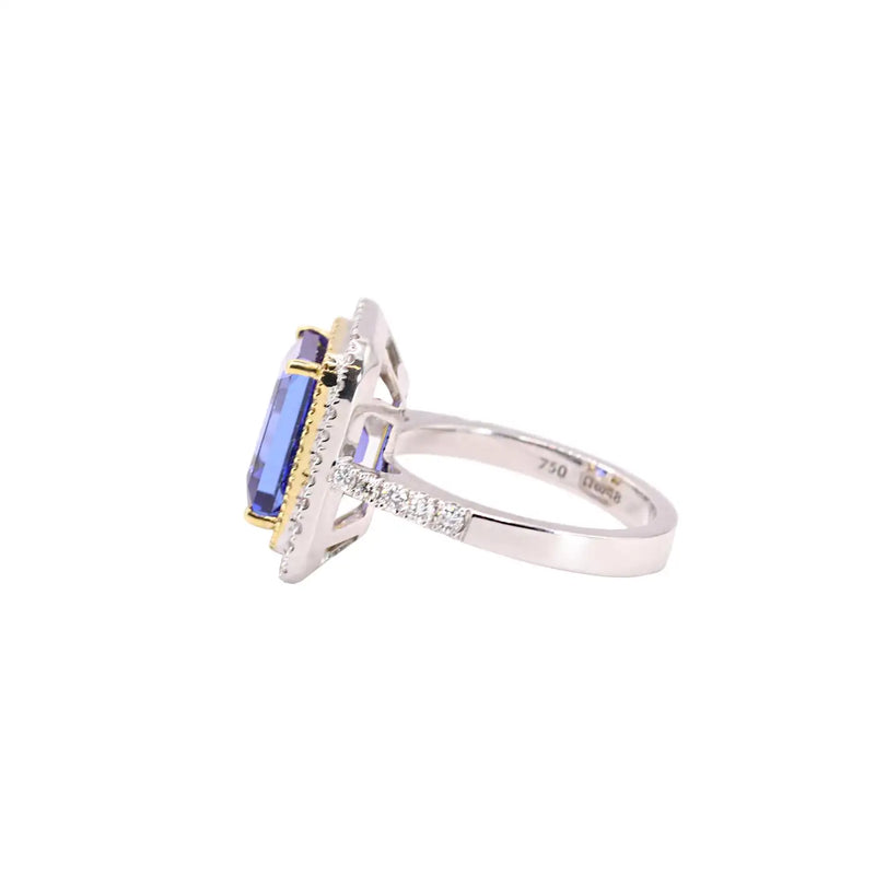 Georgios Collections 18 Karat White Gold Tanzanite Ring with Yellow Diamonds