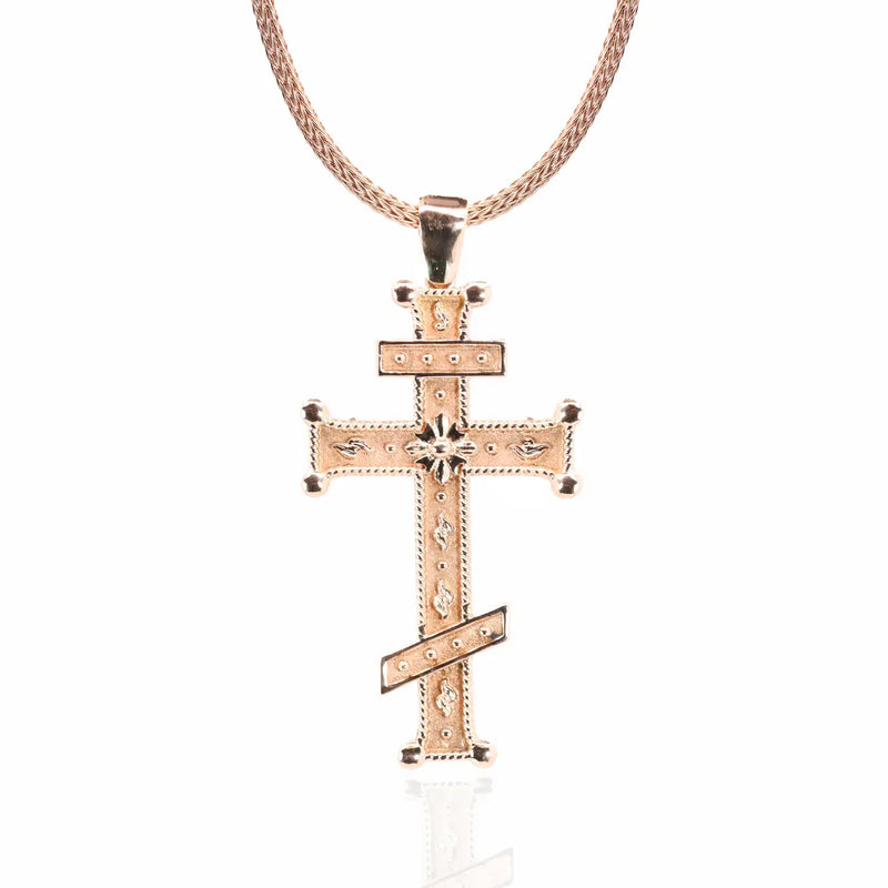 Georgios Collection 18 Karat Rose Gold Purple and White Diamond Cross with Chain