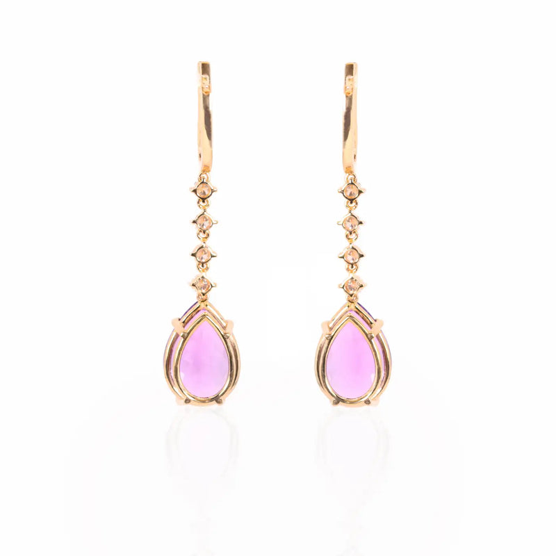 Georgios Collections 18 Karat Rose Gold Long Pear Amethyst Earrings with Diamond