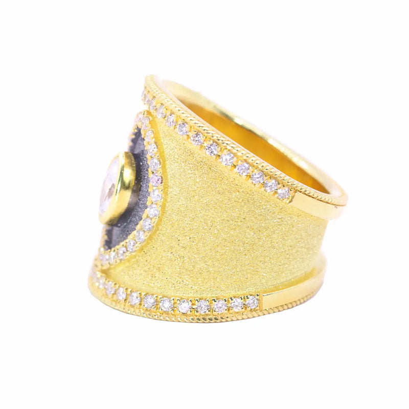 Georgios Collections 18 Karat Yellow Gold Navette Diamond Ring and Black Rhodium