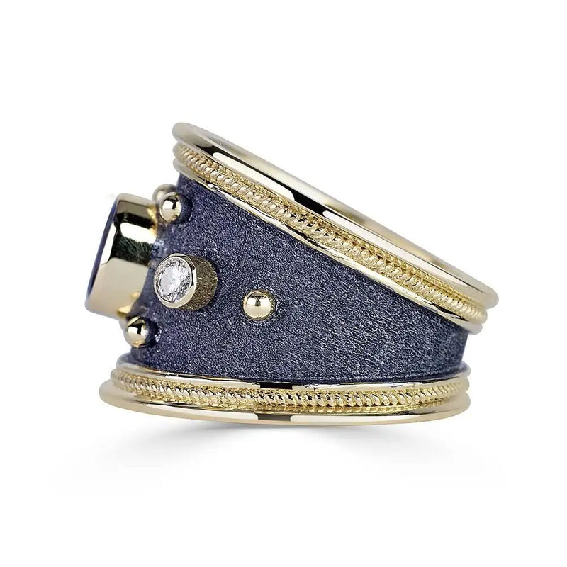 Georgios Collections 18 Karat Gold Diamond and Sapphire Two-Tone Band Ring