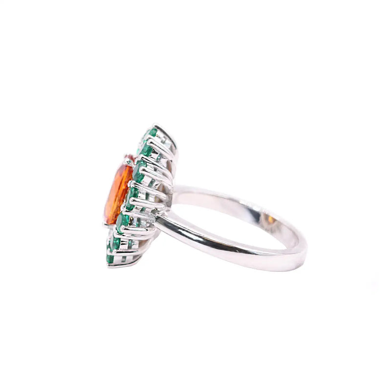 Georgios Collections 18 Karat White Gold Orange Sapphire and Emeralds Ring