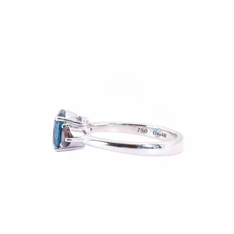 Georgios Collections 18 Karat White Blue Topaz Cushion Ring with Rubies