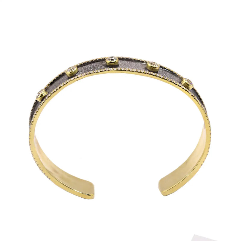 Georgios Collections 18 Karat Yellow Gold Black Rhodium Diamond Bangle Bracelet