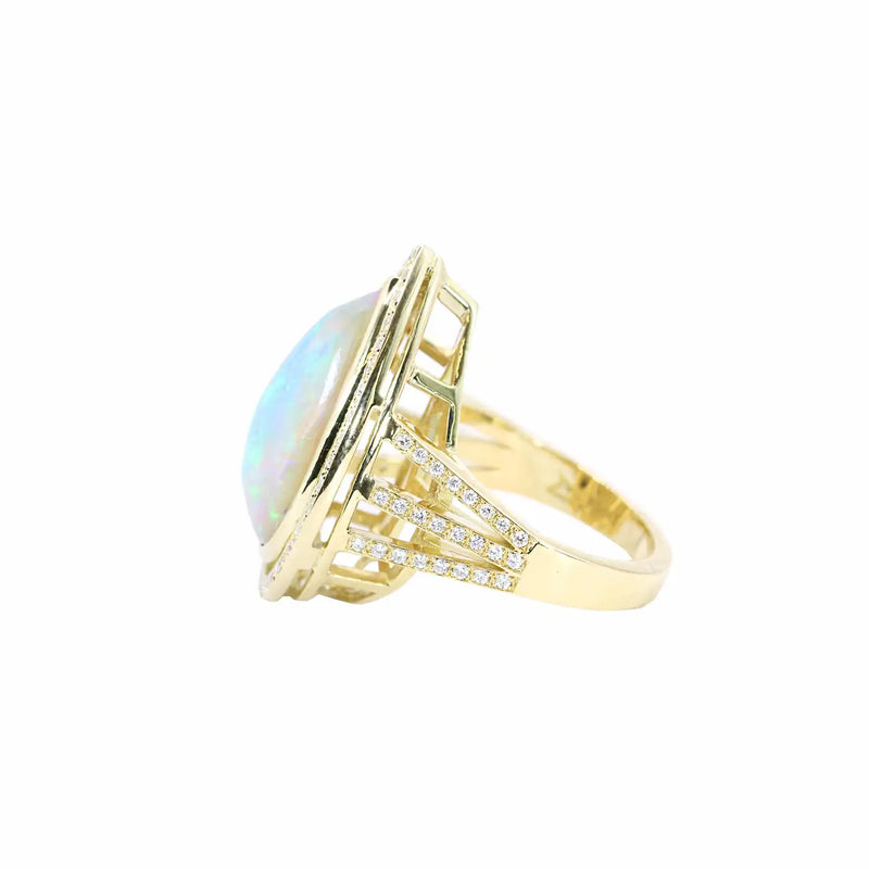 Georgios Collections 18 Karat Yellow Gold Ring with Pear Opal and Diamonds