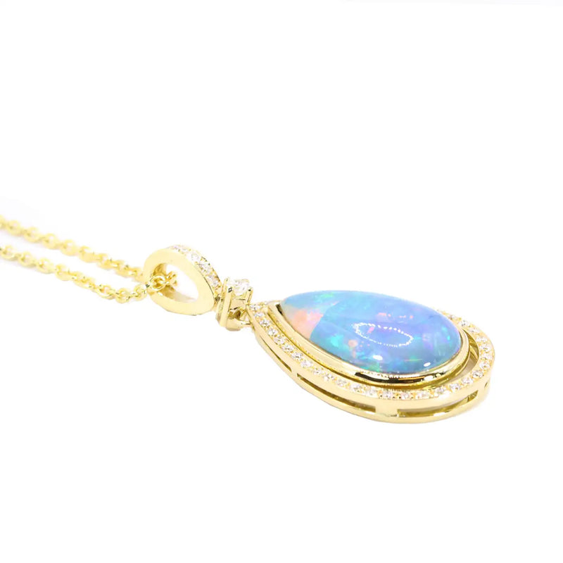 Georgios Collection 118 Karat Yellow Gold Pendant with Pear Opal and Diamonds