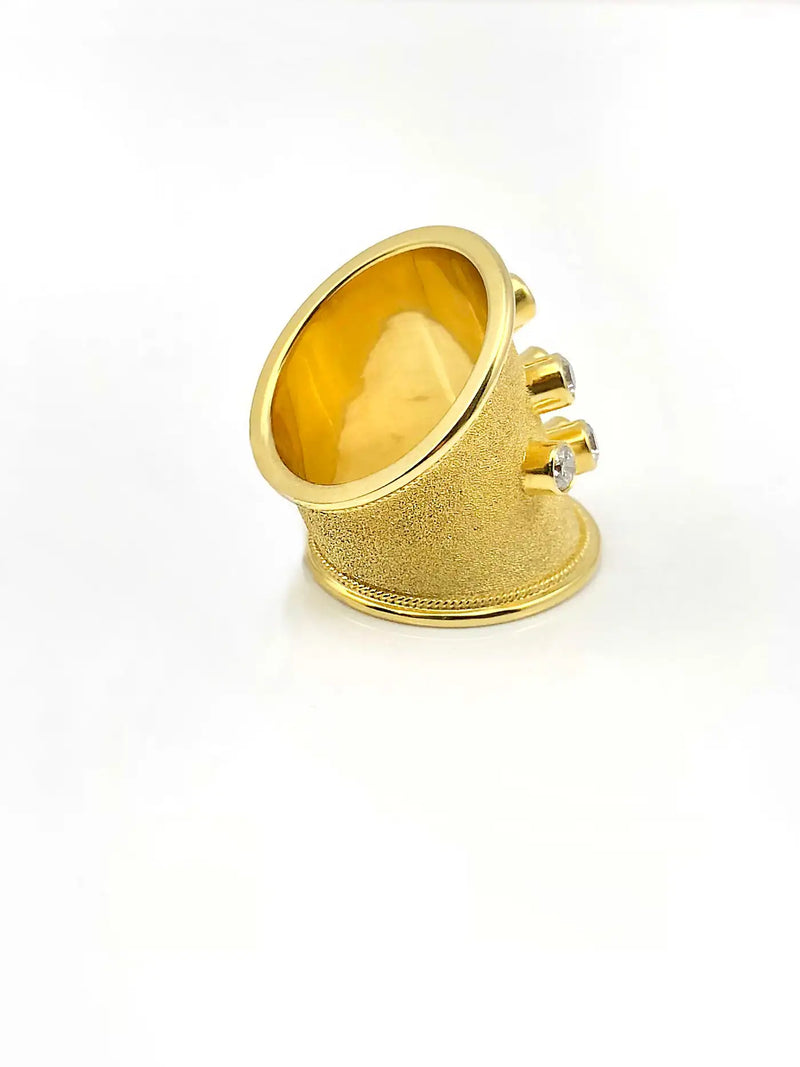 Georgios Collections 18 Karat Yellow Gold Diamond Byzantine Wide Band Ring