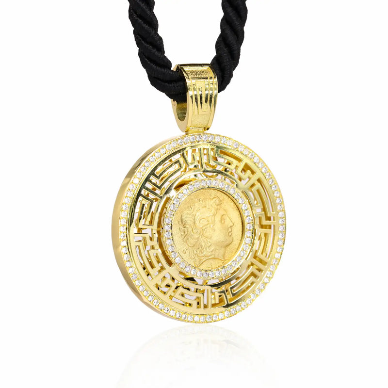 Georgios Collections 18 Karat Gold Diamond Coin Pendant of Alexander with Cord