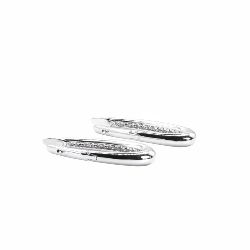 Georgios Collections 18 Karat White Gold Long Oval Hoop Diamond Earrings