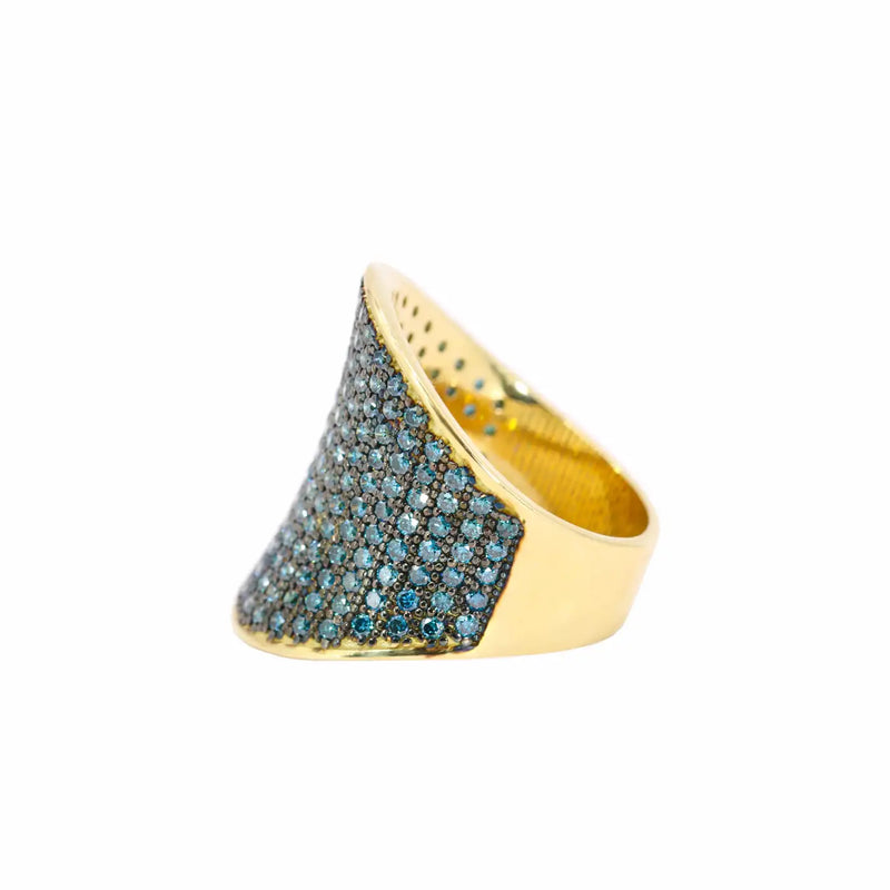 Georgios Collections 18 Karat Yellow Gold Pave Blue Diamonds Ring