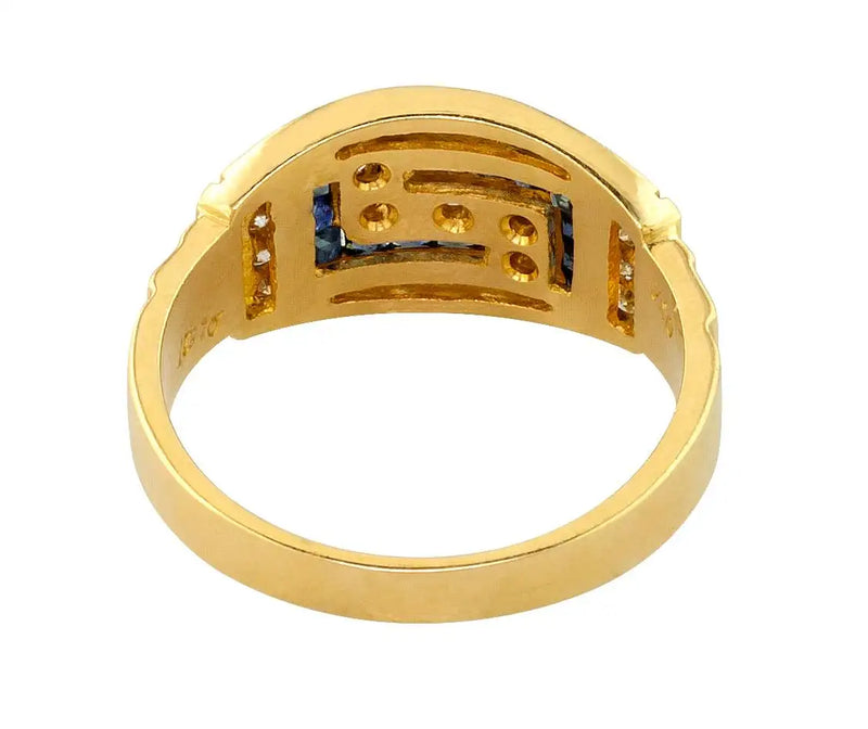 Georgios Collections 18 Karat Yellow Gold Diamond Sapphire Greek Key Band Ring