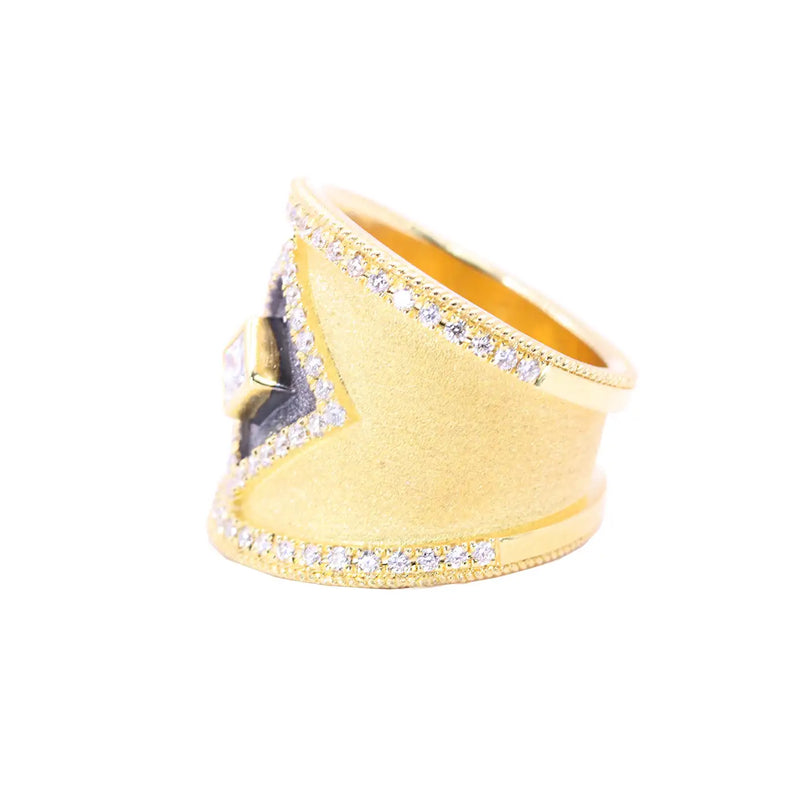 Georgios Collections 18 Karat Yellow Gold Princess Diamond Ring with Rhodium