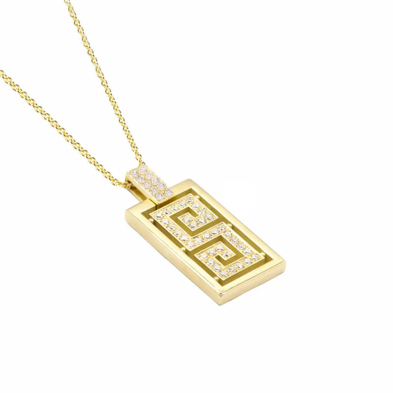 Georgios Collections 18 Karat Yellow Gold Greek Key Design Diamond Pendant