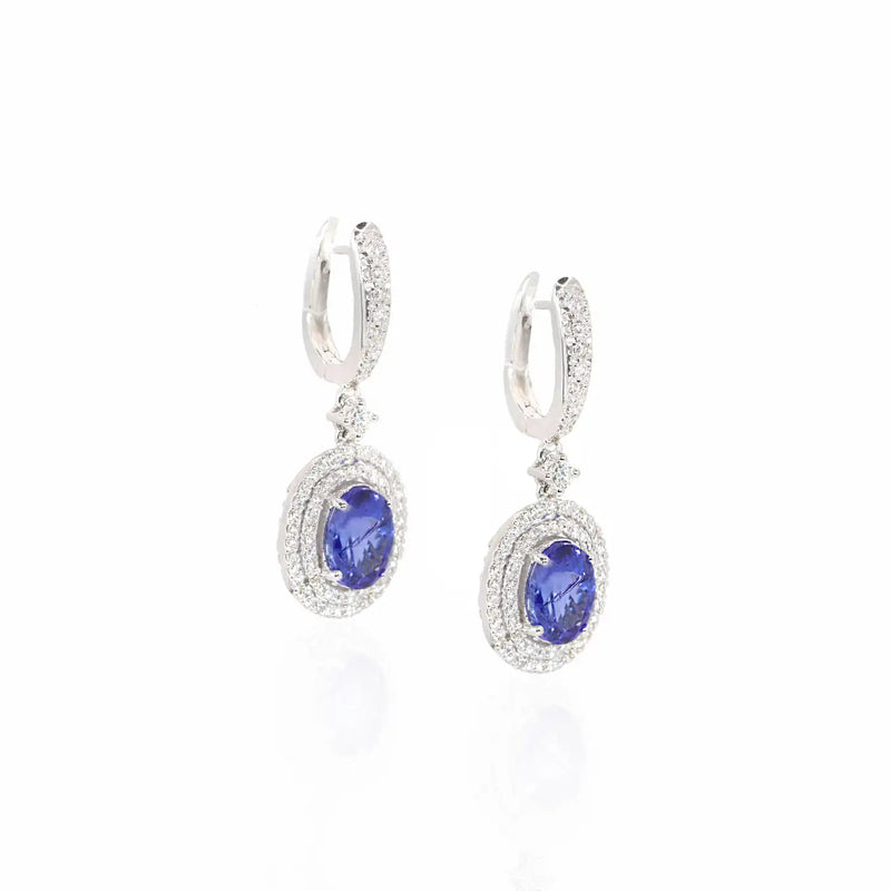 Georgios Collections 18 Karat White Gold Oval Tanzanite Earrings with Diamonds