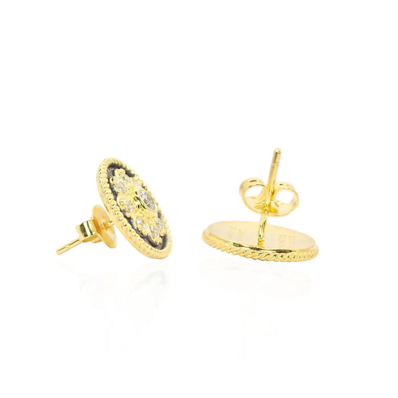 Georgios Collections 18 Karat Yellow Gold Diamond Earrings with Black Rhodium