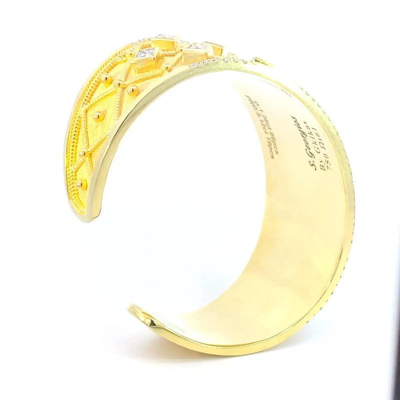 Georgios Collections 18 Karat Yellow Gold Princess Cut Diamond Cuff Bracelet