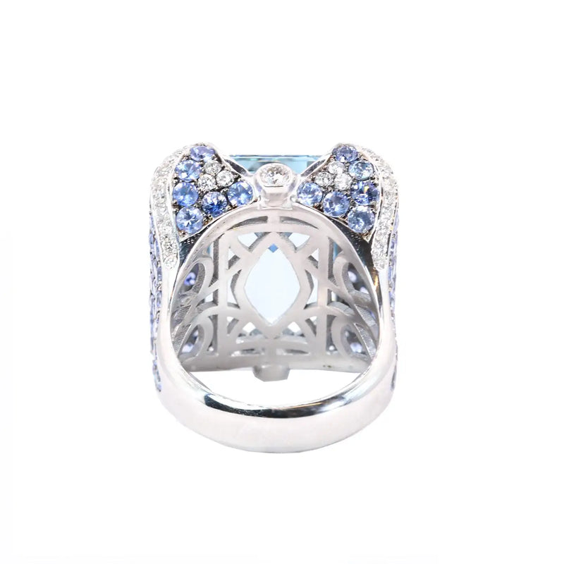 Georgios Collections 18 Karat White Gold Aquamarine, Sapphires and Diamonds Ring