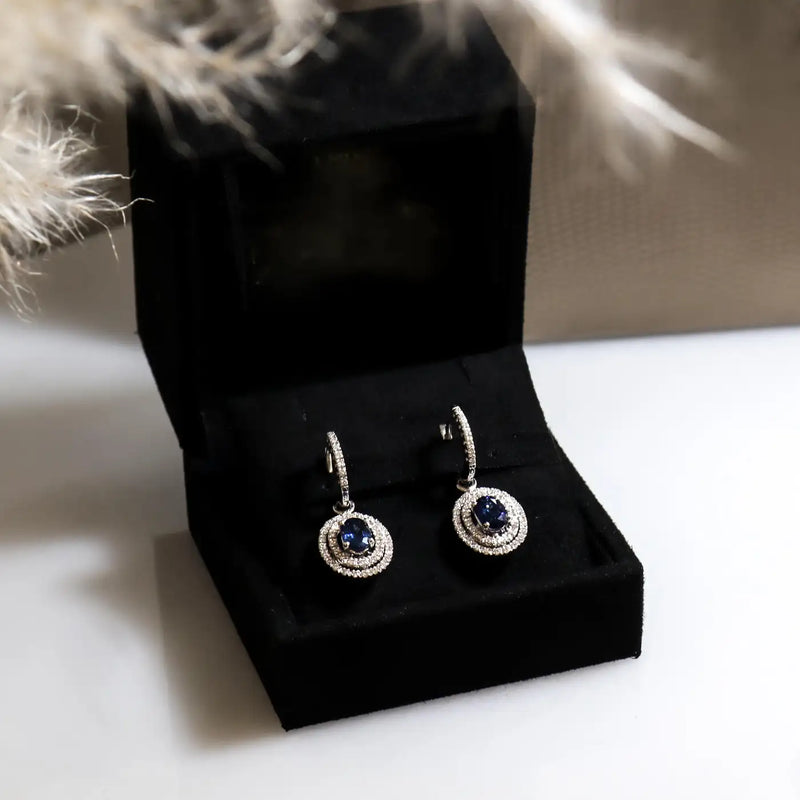 Georgios Collections 18 Karat White Gold Oval Sapphire Earrings with Diamonds